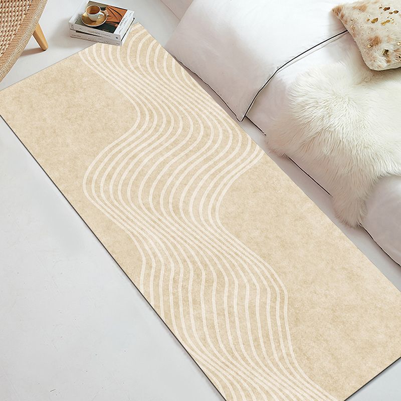 Apricot Modern Area Rug Stripe Pattern Polyester Area Carpet Anti-Slip East Care Rug for Bedroom