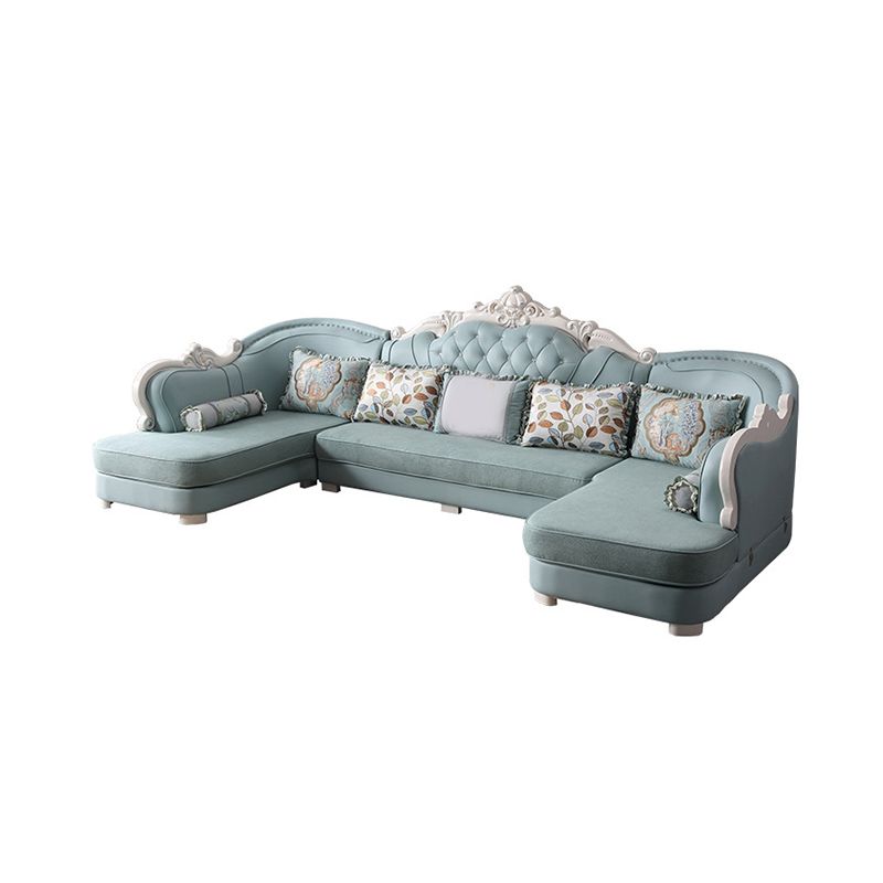 74" Wide French Country Sectional Sofa Leather Sleeper Sectional