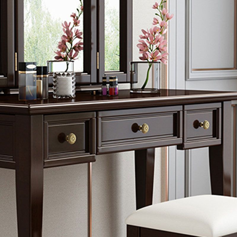 Traditional Solid Wood Vanity Makeup Table Set 3-Drawer Dressing Table