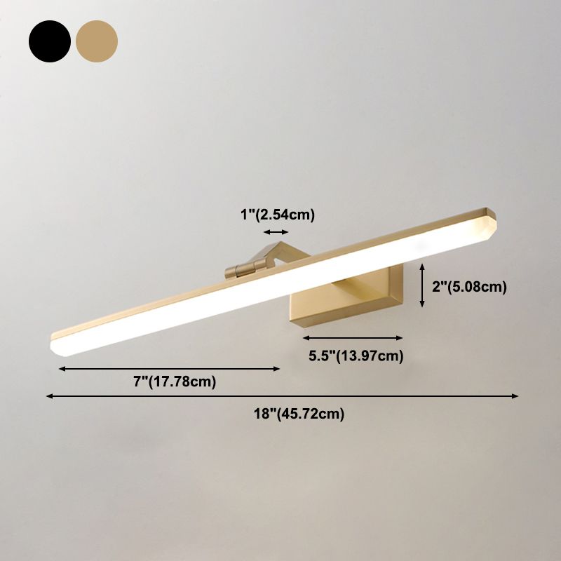 Brass Straight Mirror Light Modern Style Single Light Wall Lamp for Bathroom