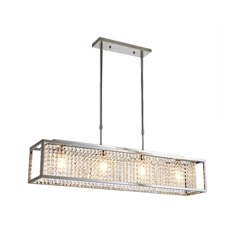 Cuboid Island Pendant Contemporary Iron Frame 4 Lights Chrome/Gold Chandelier with Clear Crystal Drops