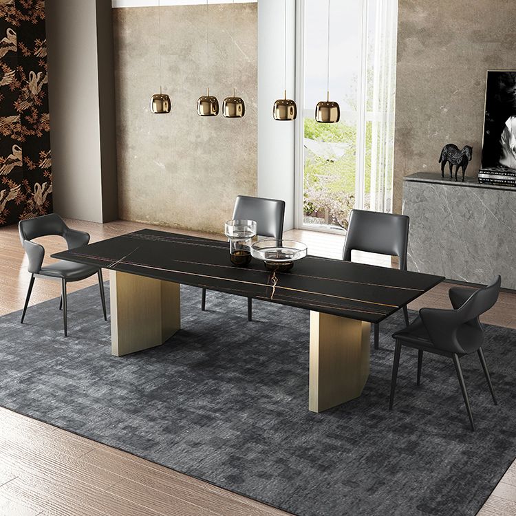 Metal Traditional Luxury Rectangle Table Black Sintered Stone Top Table for Dining Room