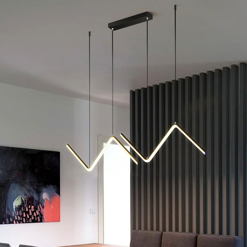 Modern Metal Chandelier Lamp Linear LED Island Pendant for Dining Room
