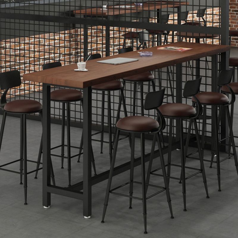 Wood Top Bar Height Table Industrial Style Bistro Pub Table with Black Base