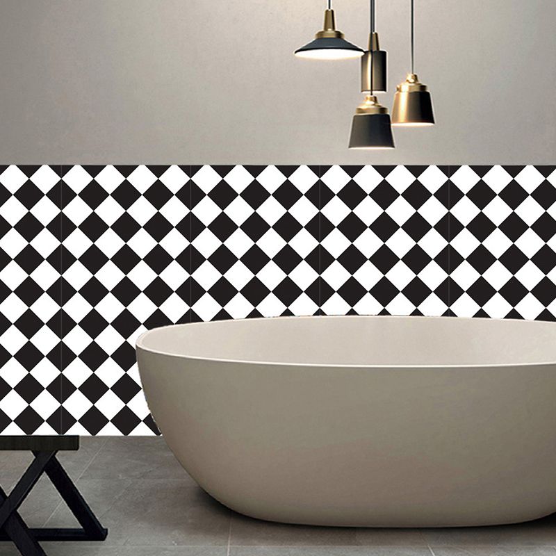 Black-White Modern Wallpaper Panels 4.4-sq ft Diagonal Checkered Pattern Wall Art, Self Adhesive