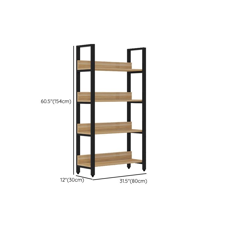 Metal and Wooden Shelf Bookcase Open Modern Brown Book Shelf for Office