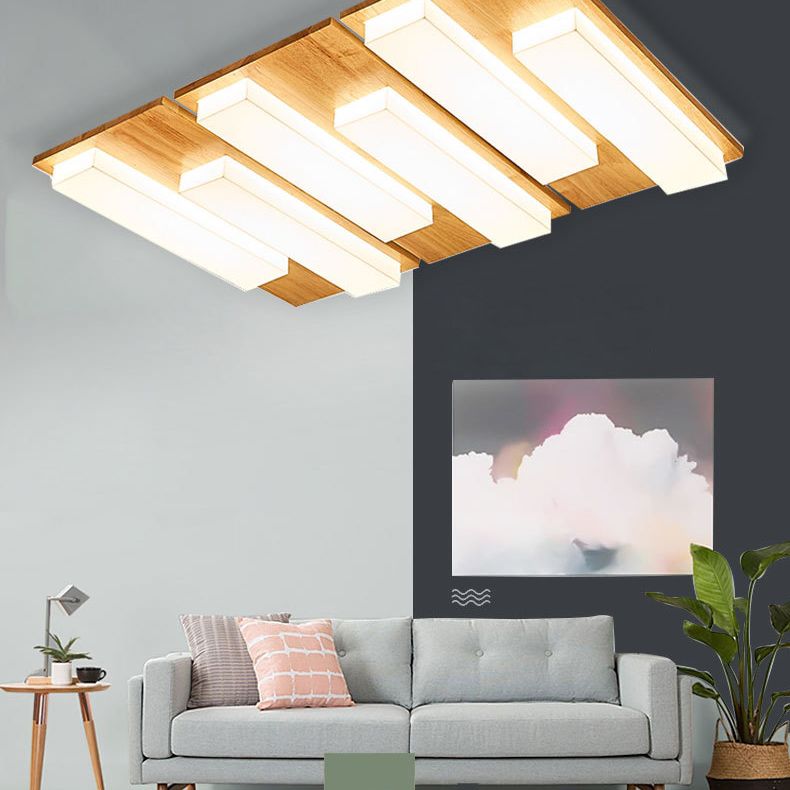 Moderne rechteckige Decke bündig Licht Acryl Schlafzimmer Flush Mount LED Licht in Holz