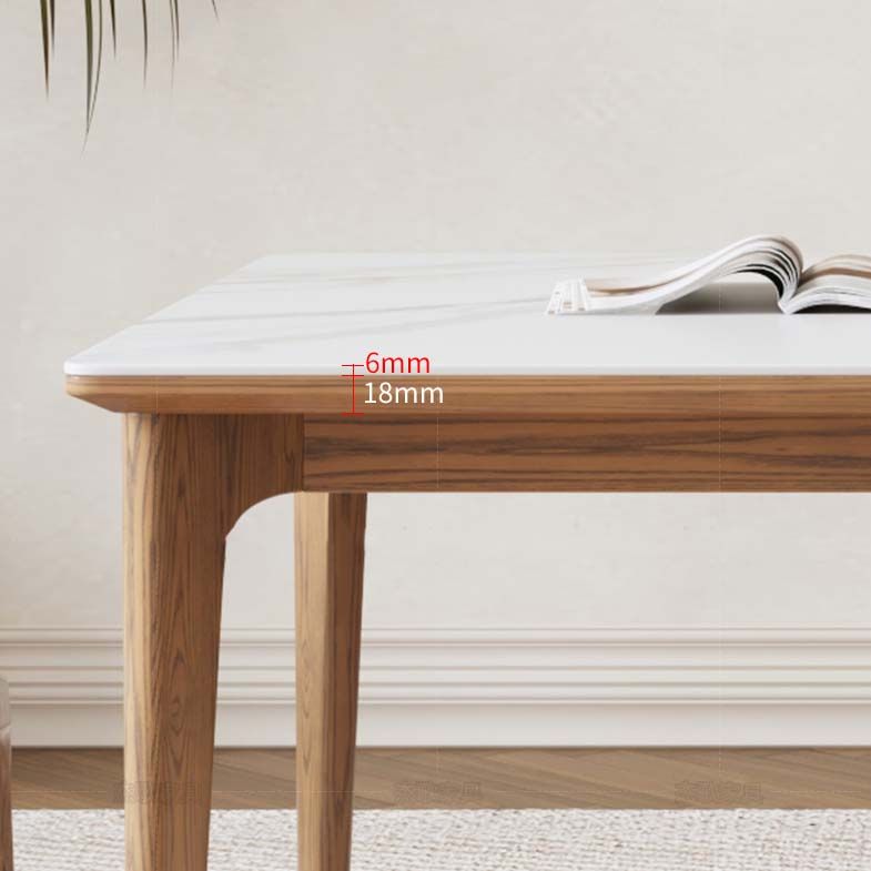 White Stone Top Table with Ash Wood Legs Mid-Century Modern Dining Table