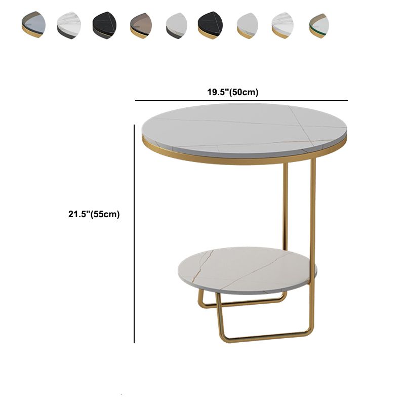 Round Glass & Stone Top Sofa Side Accent Table Frame Shelf Included End Table - Dia 19.69"