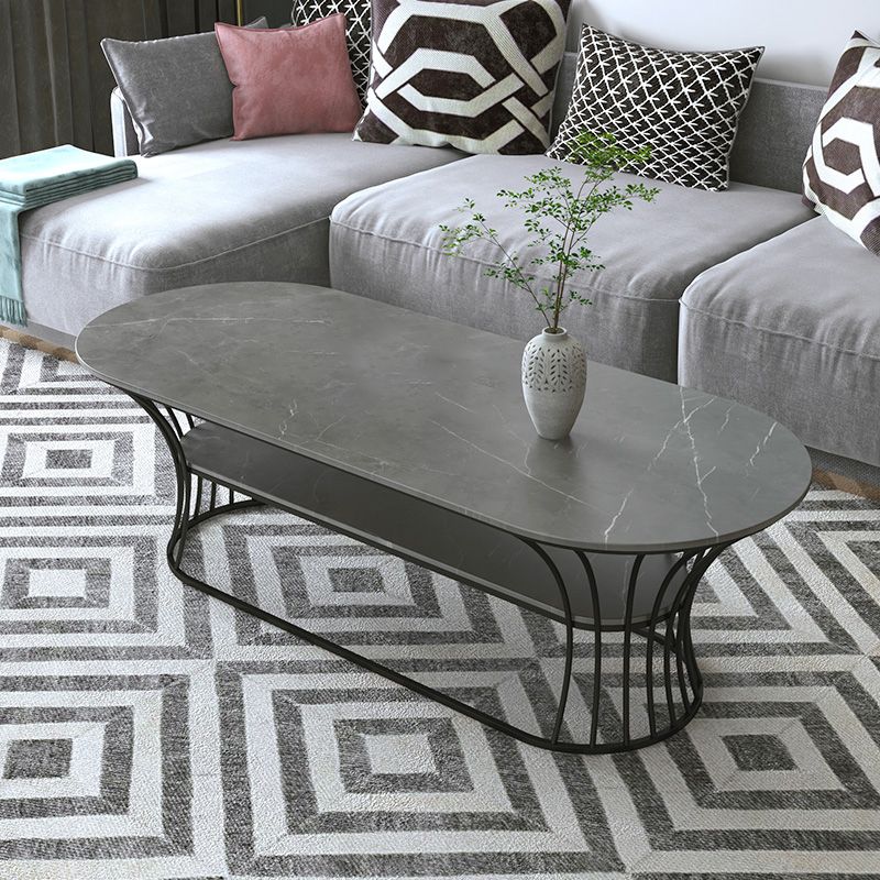 Frame Base Coffee Table Modernism Elliptical Stone Cocktail Table