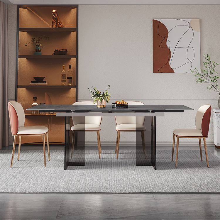 Industrial Sintered Stone Dining Table Rectangle Table with Acrylic Double Pedestal