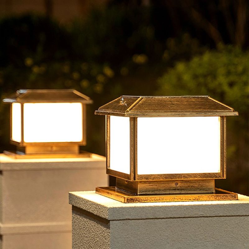 Rectangle Shape Metal Outdoor Light Modern Style 1-Light Solar Pillar Lights