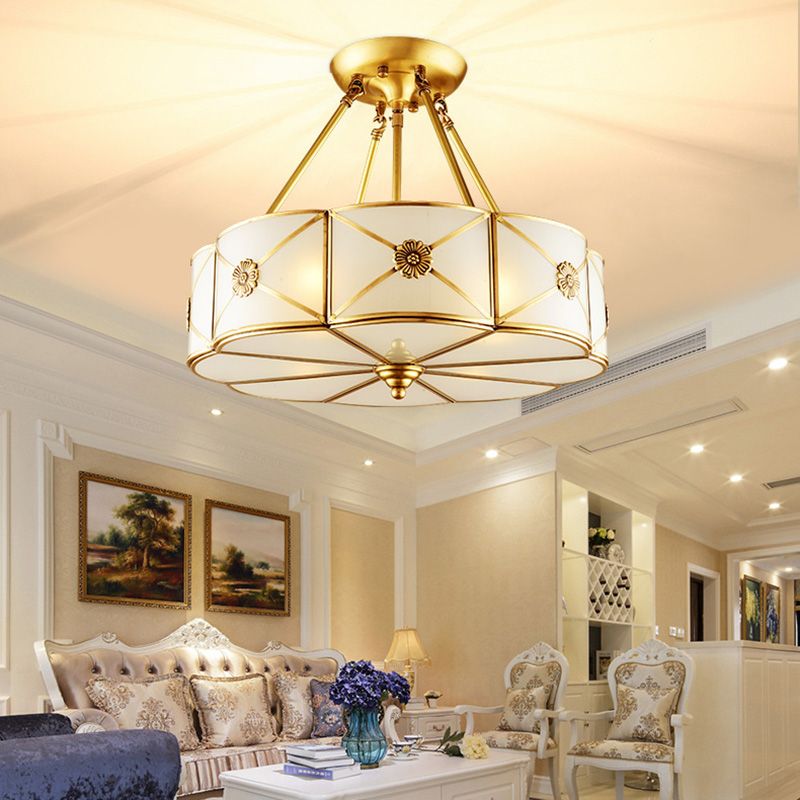 Glass Gold Ceiling Mounted Fixture Shaded Traditional Close to Ceiling Chandelier