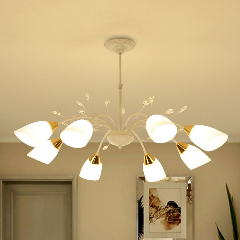 Opaal glas bloemen kroonluchter lamp modernisme 8 koppen hangend plafondlicht in wit