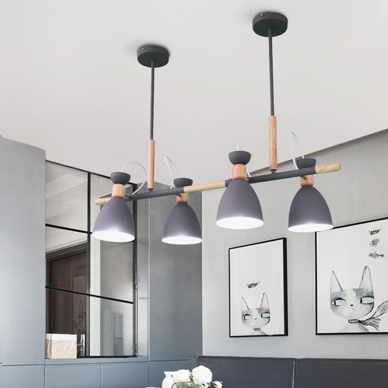 Grey/White/Green Bell Island Lamp Nordic 4-Light Iron Rotatable Hanging Pendant Light with Wood Decor