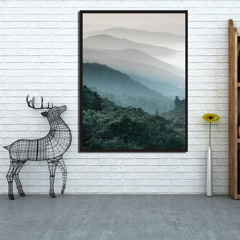 Green Mountain Landscape Wall Art Textured Minimalist Style Living Room Canvas Print