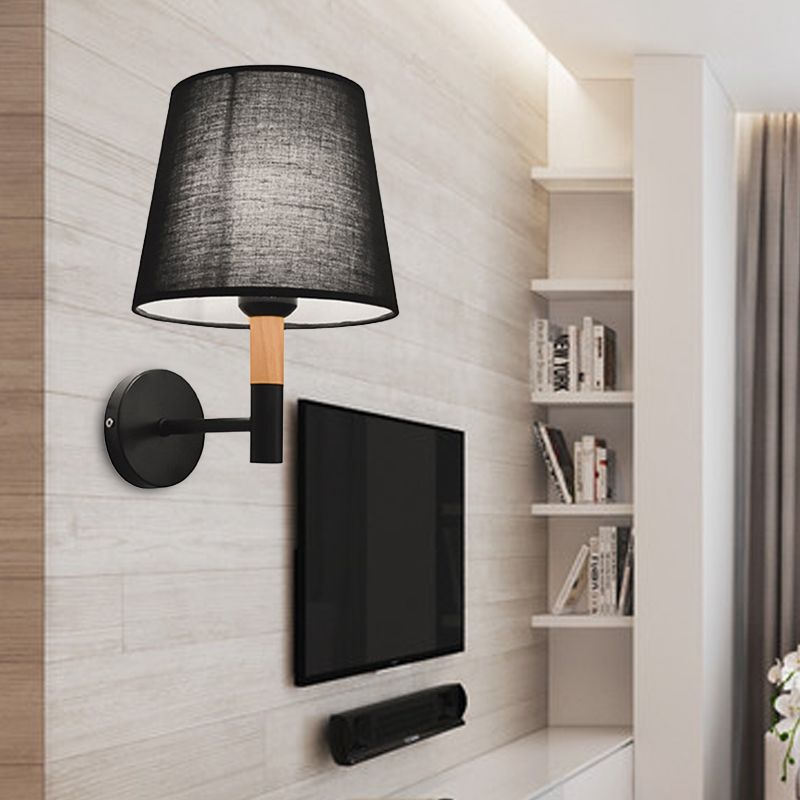 Modern Style Tapered Wall Sconce Light 1 Head Fabric Sconce Lighting Fixture in Black/White for Bedroom