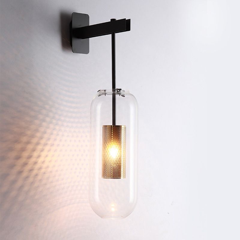 Modern Style Cylinder Wall Sconces Glass 1 Light Wall Mount Light Fixture