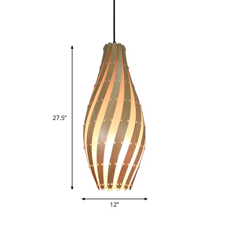 Jar Pendant Lamp Tradition Wood 1 Bulb 8"/12" Wide Beige Ceiling Hanging Light for Restaurant