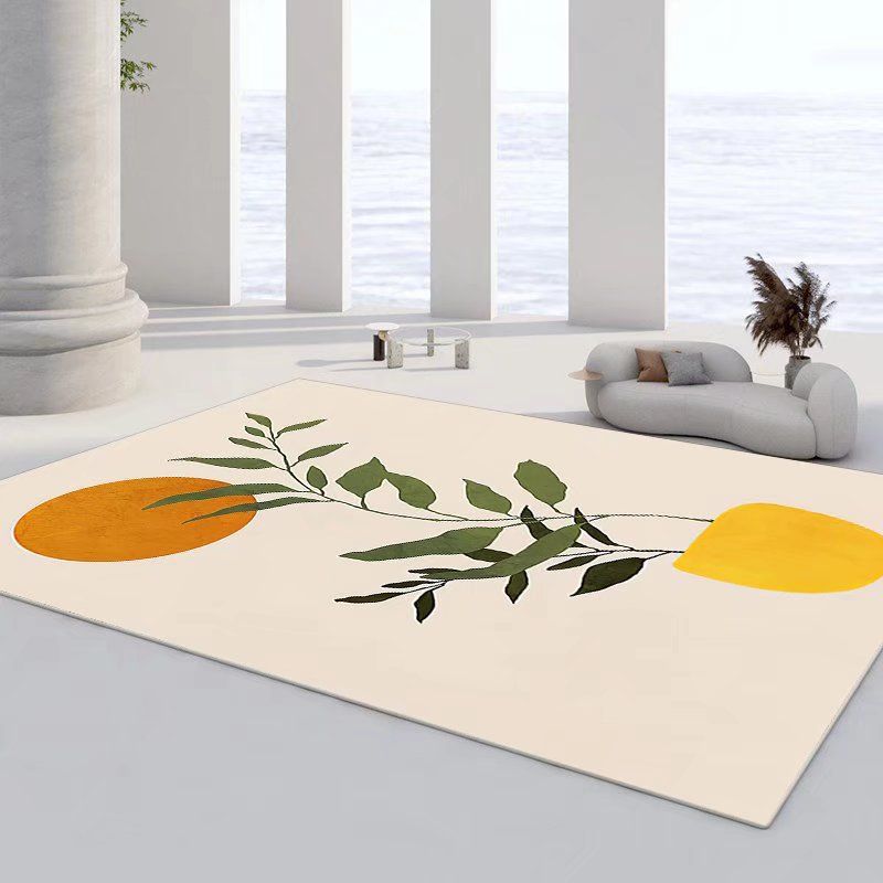 Magnificent Flowers Rug Polyester Yellow Rug Washable Indoor Rug for Drawing Room