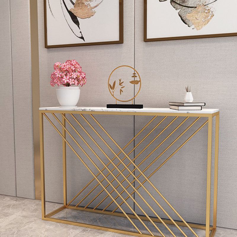 Glam Console Accent Table Rectangle Sofa Console Table in Marble