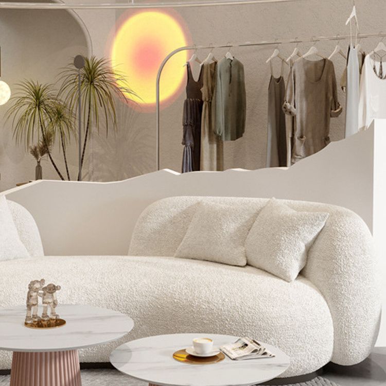 Contemporary White Wool Sofa with Tuxedo Arm and Black Base for Apartment