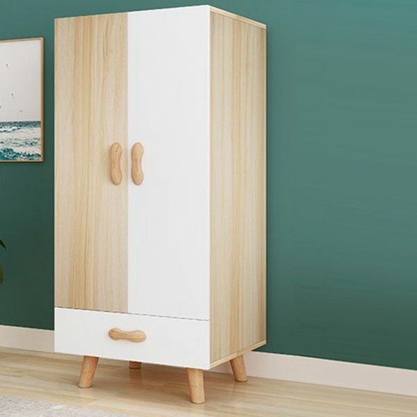 Matte Finish Cabinet with Clothes Rail Modern Hinged Door Wardrobe for Home