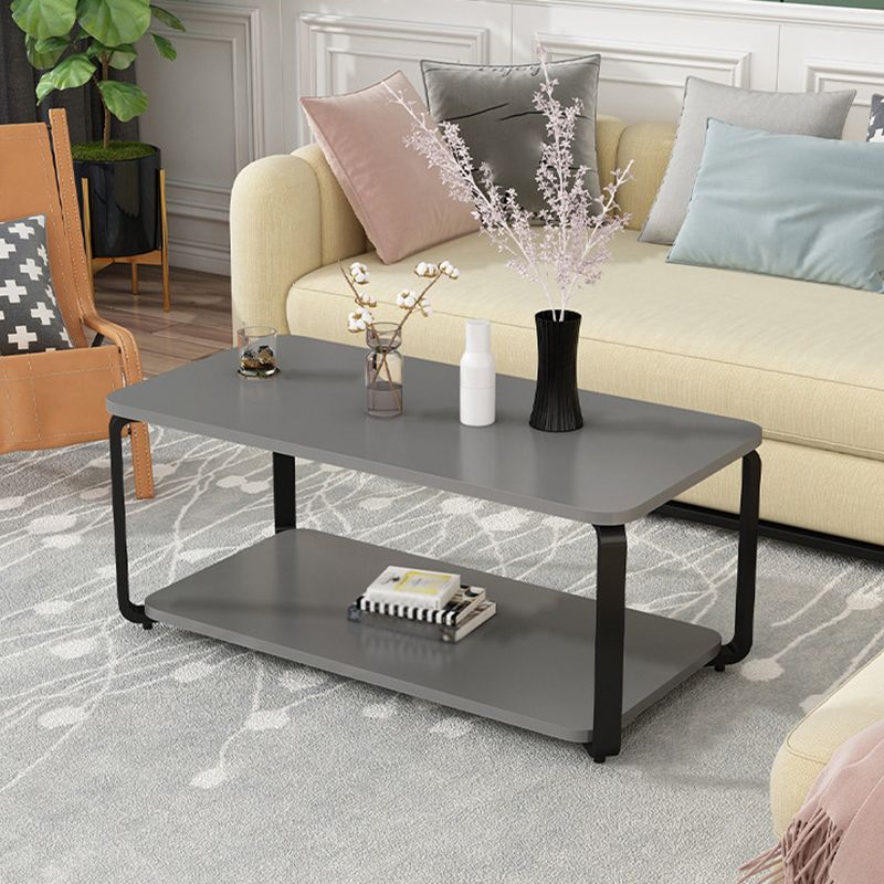 Modern Metal 4 Legs Cocktail Table with Shelf Rectangle Coffee Table