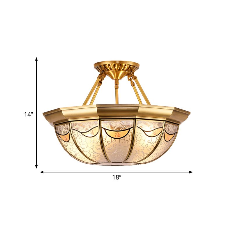 4 Lights Bowl Semi Flush Lighting Traditionele koperen metalen semi-flushbevestiging voor eetkamer
