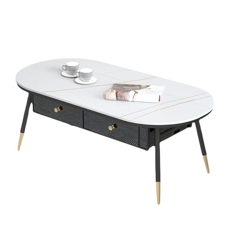 Glam Style with 2 Drawers Black/White Top Gold Metal Footer Coffee Table