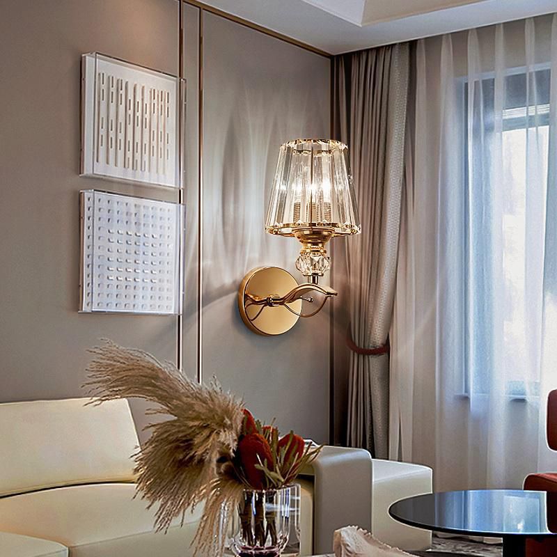 Modern Style Cone Wall Light Sconce Crystal Block 1-Light Wall Mount Lamp in Gold