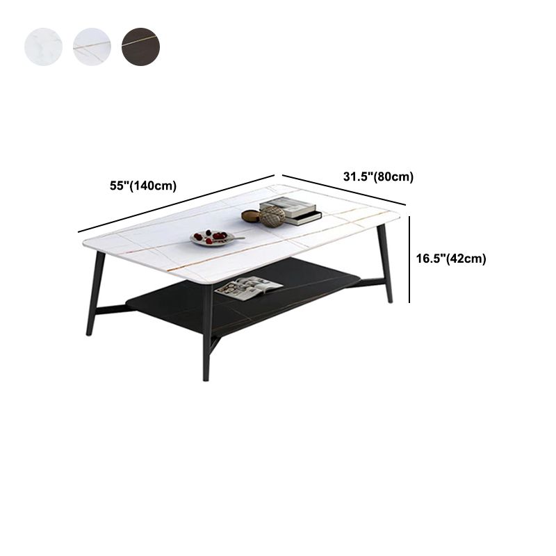 4 Legs 1 Single Coffee Table Rectangular Slate Cocktail Table with Shelf