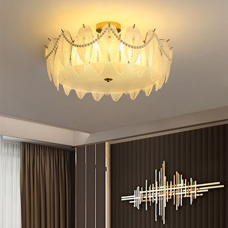 Round Shape Glass Flush Light Modern Style Multi Lights Flush Mount Fixture in Gold