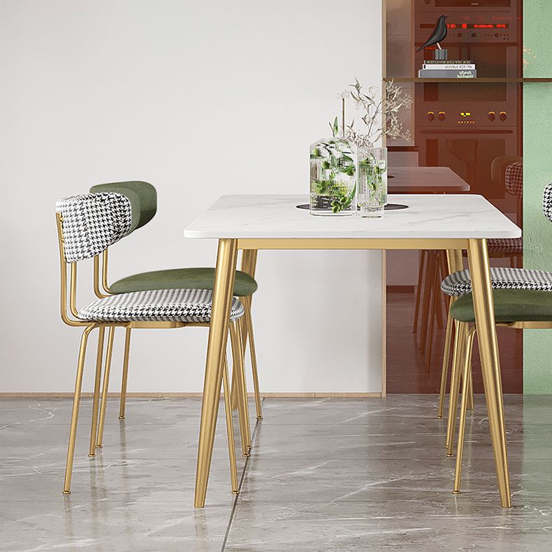 Scandinavian Sintered Stone Dining Table Set with Rectangle Table and Gold Legs Home Dining Set