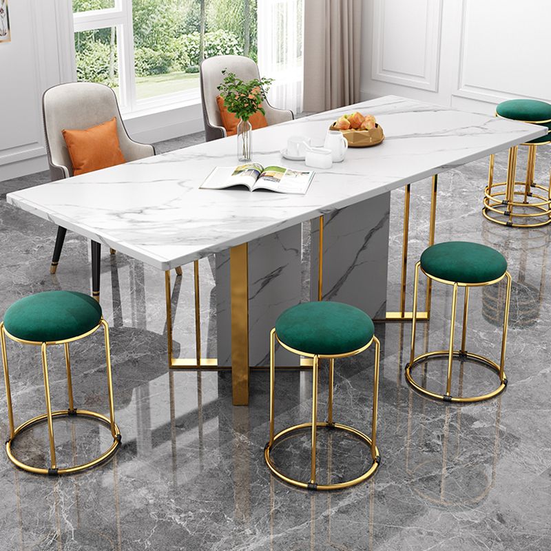 Contemporary Ottoman Fabric Upholstered Metal Frame Round Ottoman