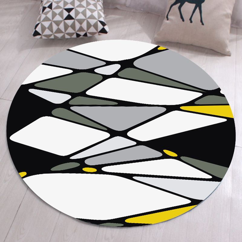 Blue Modern Rug Cotton Geometric Rug Non-Slip Backing Rug for Living Room