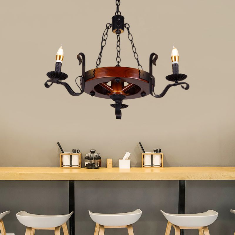 Red Brown Candle Chandelier Lamp Country Wood 3/5/6 Lights Dining Room Hanging Light