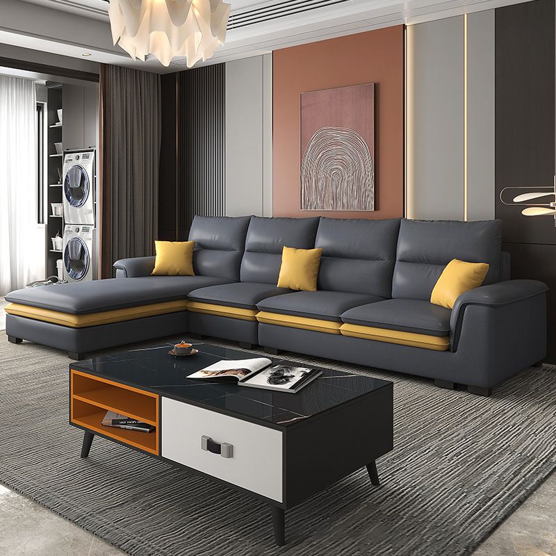 Faux Leather Sectional with Chaise Pillow Top Arm 4-Seat Sectional