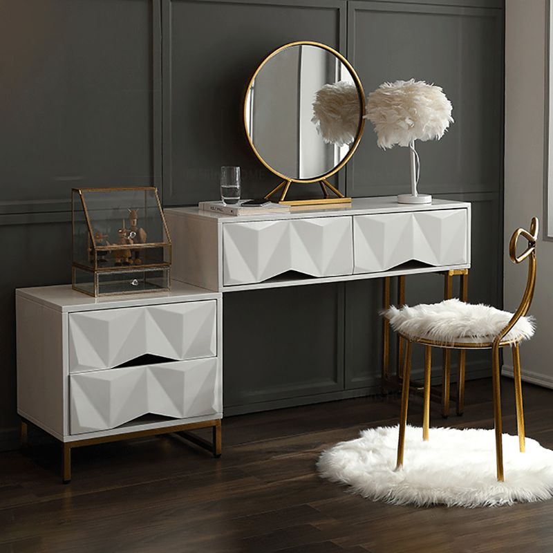 Contemporary White Makeup Dressing Table Stool Set with Drawers