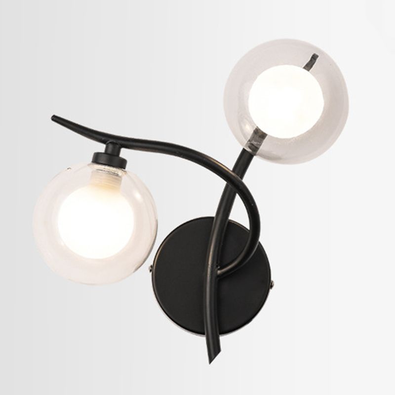 Industrial Style Ball Shape Wall Sconce Glass 2 Lights Sconces for Dining Room