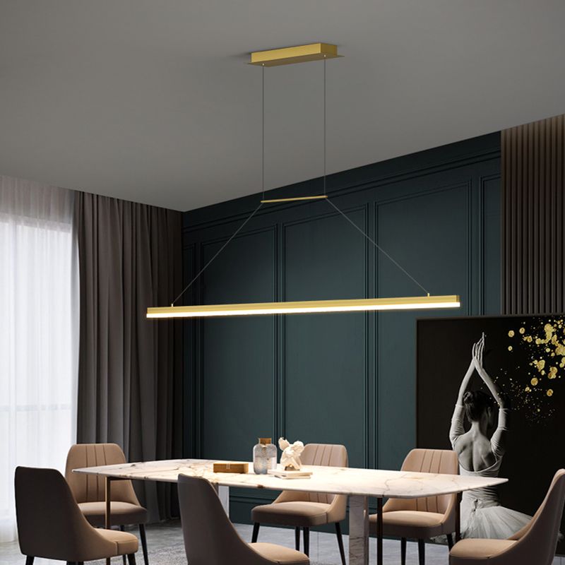 Modern Metal Island Light Linear 1-Head Restaurant Hanging Lamp with Silica Gel Shade