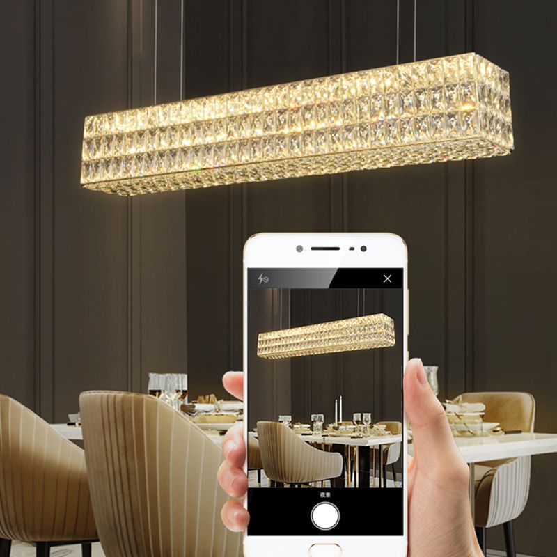 Contemporáneo de lámpara de cristal biselada Lámpara de lámpara de cristal lineal isla colgante para comedor