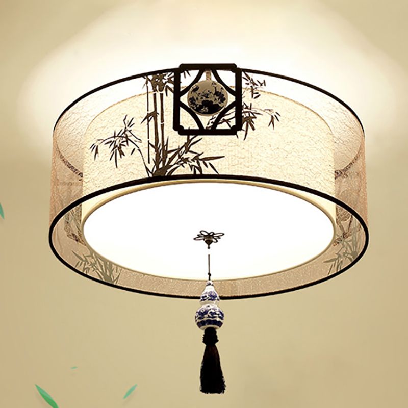 Lampe de plafond d'ombre de tissu de lumières encastrées de style chinois pour le salon