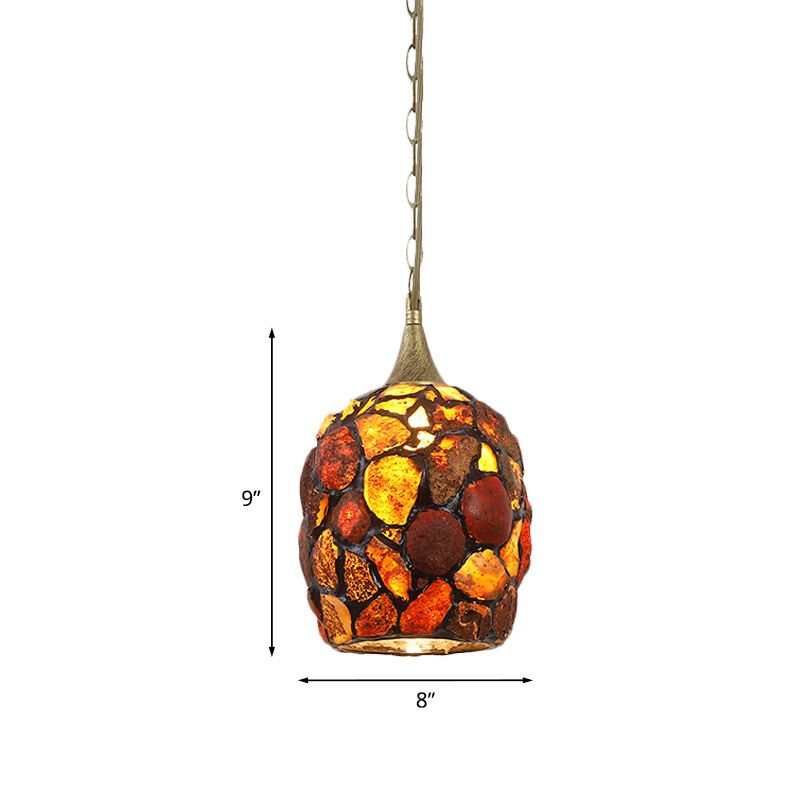 Antiquierter Messing 1-Licht-Tropfen Anhänger Tiffany Achate Cloche Hanging Lampe mit Kieseldesign