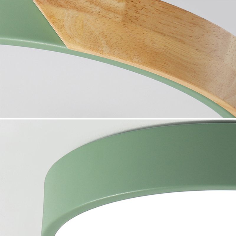 Plafonnier à 1 lumière en bois clair de forme ronde Macaron de style moderne pour le salon