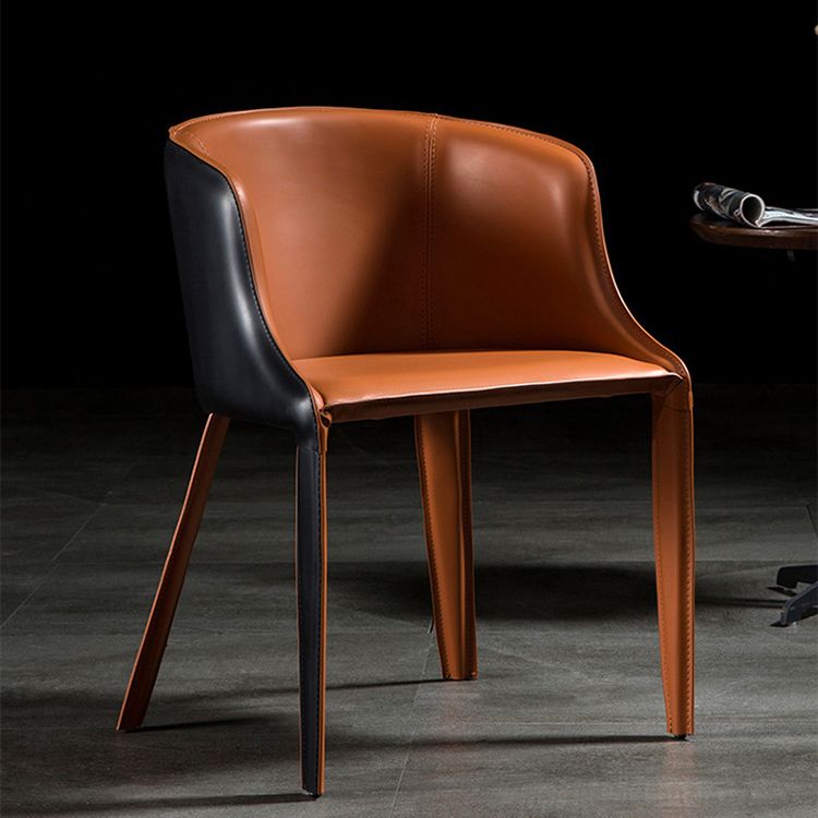 Designer Hotel Leather Arm Chair Matte Finish Solid Back Dining Chair