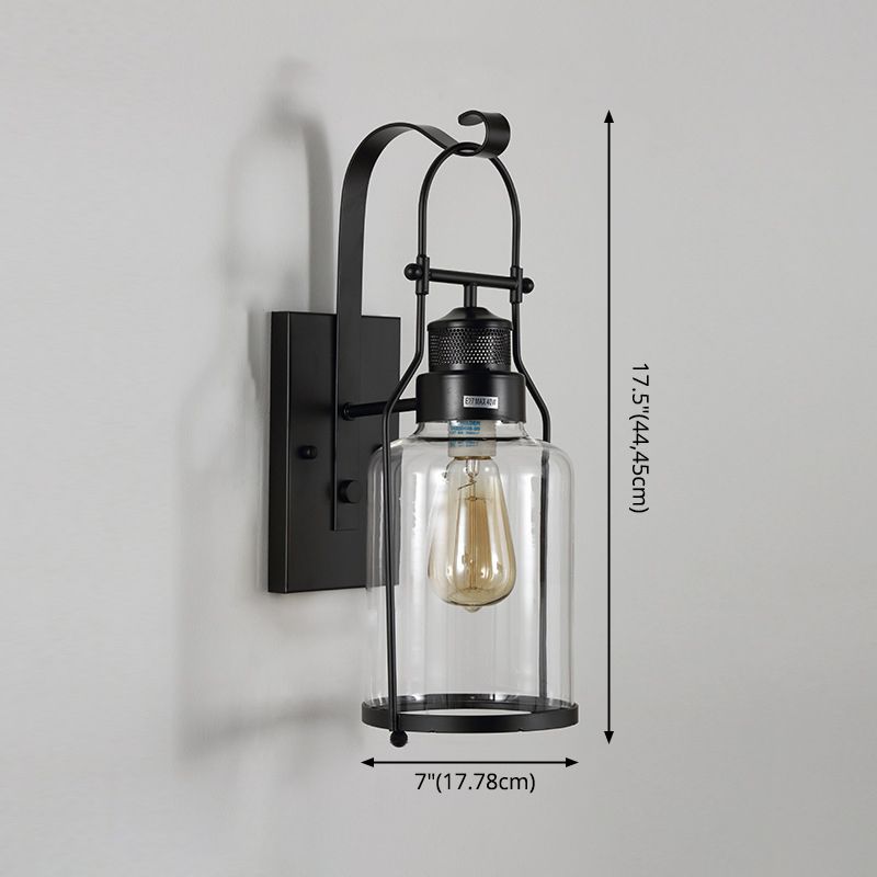 Industrielle Vintage Ein -Wand -Licht schmiedeeisere Innenwandlampe mit klarem Glasschatten