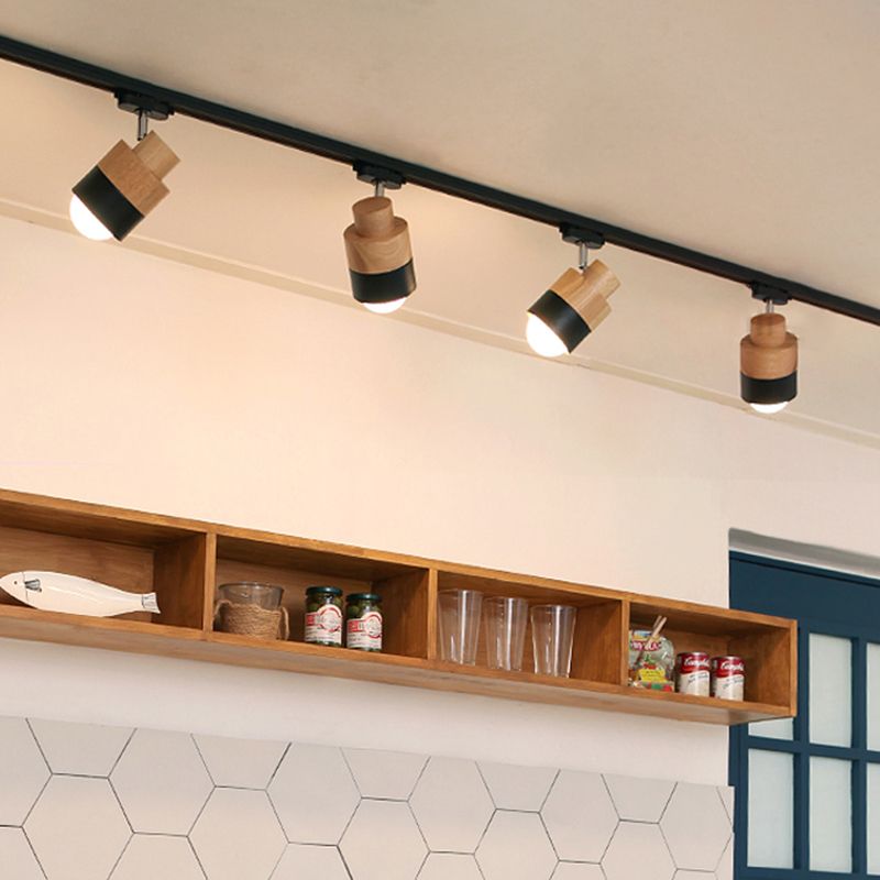 Iluminación LED sobre riel de estilo japonés, luz semiempotrada cilíndrica de madera maciza para el hogar, sala de estar y tienda de ropa, tienda comercial