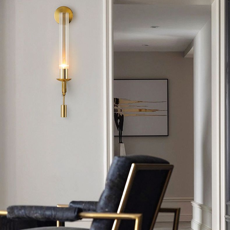 Contemporary Armed Wall Mounted Light Fixture 1-Light Glass Sconce Light for Bedroom