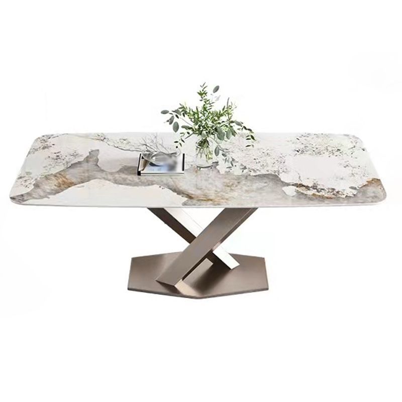 Stone White Top Dining Table Traditional Luxury Table with Pedestal Base